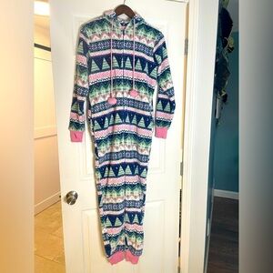 Munki Munki ONE Pc PJ w/Hood & Ties ZIP Fleece Pajamas Nordic Alpine w/EARS - XS